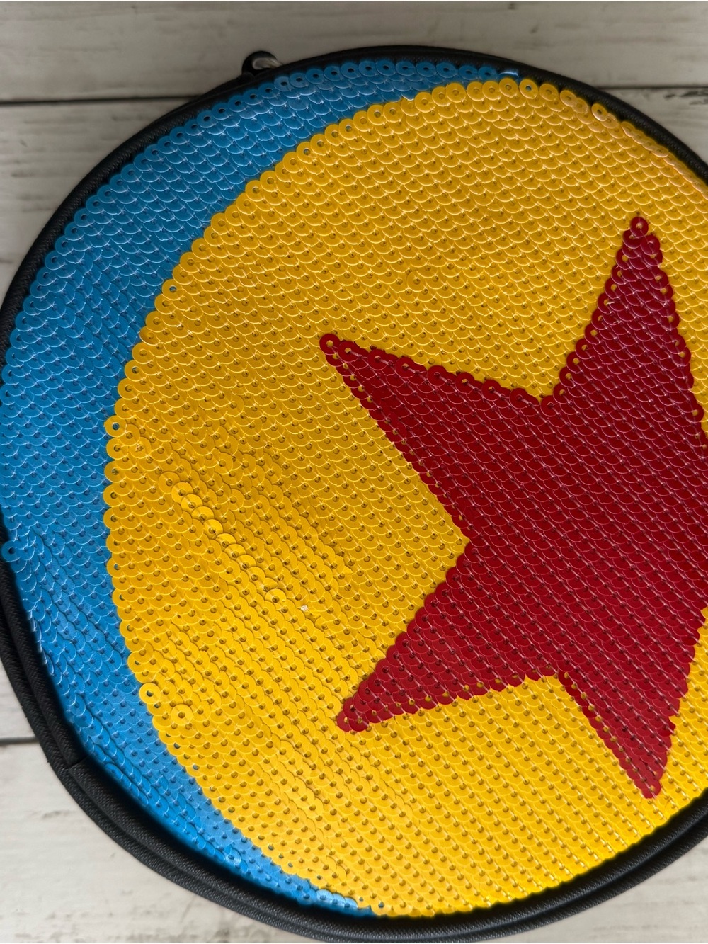 Loungefly Sequin Pixar Ball Crossbody - Yellow, Blue & Red Star- NWT